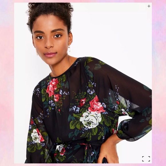 LOFT Petite Floral Tie Waist Dress - Picture 2 of 3